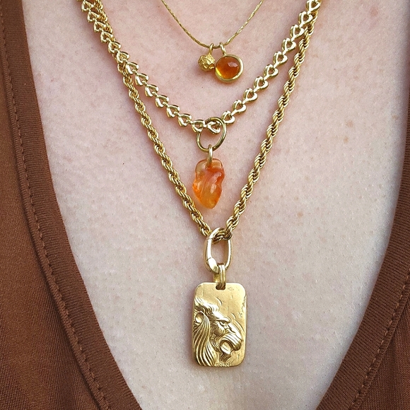 Little 18k Gold Mexican Fire Opal Charm Pendant - Picture 7 of 7